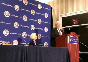 Newt Gingrich speaks in one of the smaller Potomac rooms.