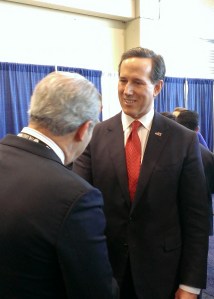 Pennsylvania Senator Rick Santorum talks to supporters in The Hub.